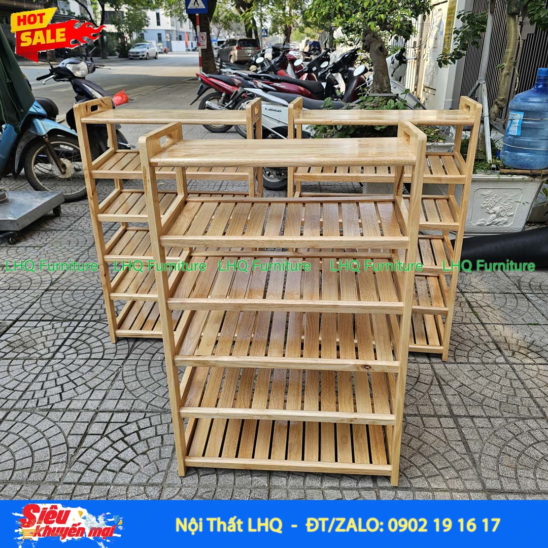 Kệ Để Giày Dép Có Quai Xách 6 Tầng Gỗ Cao Su
