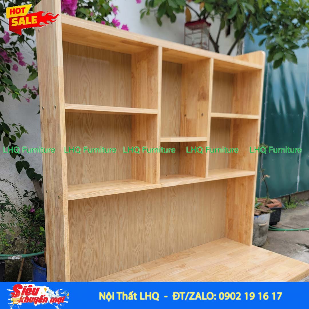 Bàn Học Có Giá Sách 1m2 Gỗ 1,8 | Gỗ Cao Su Tự Nhiên Cao Cấp