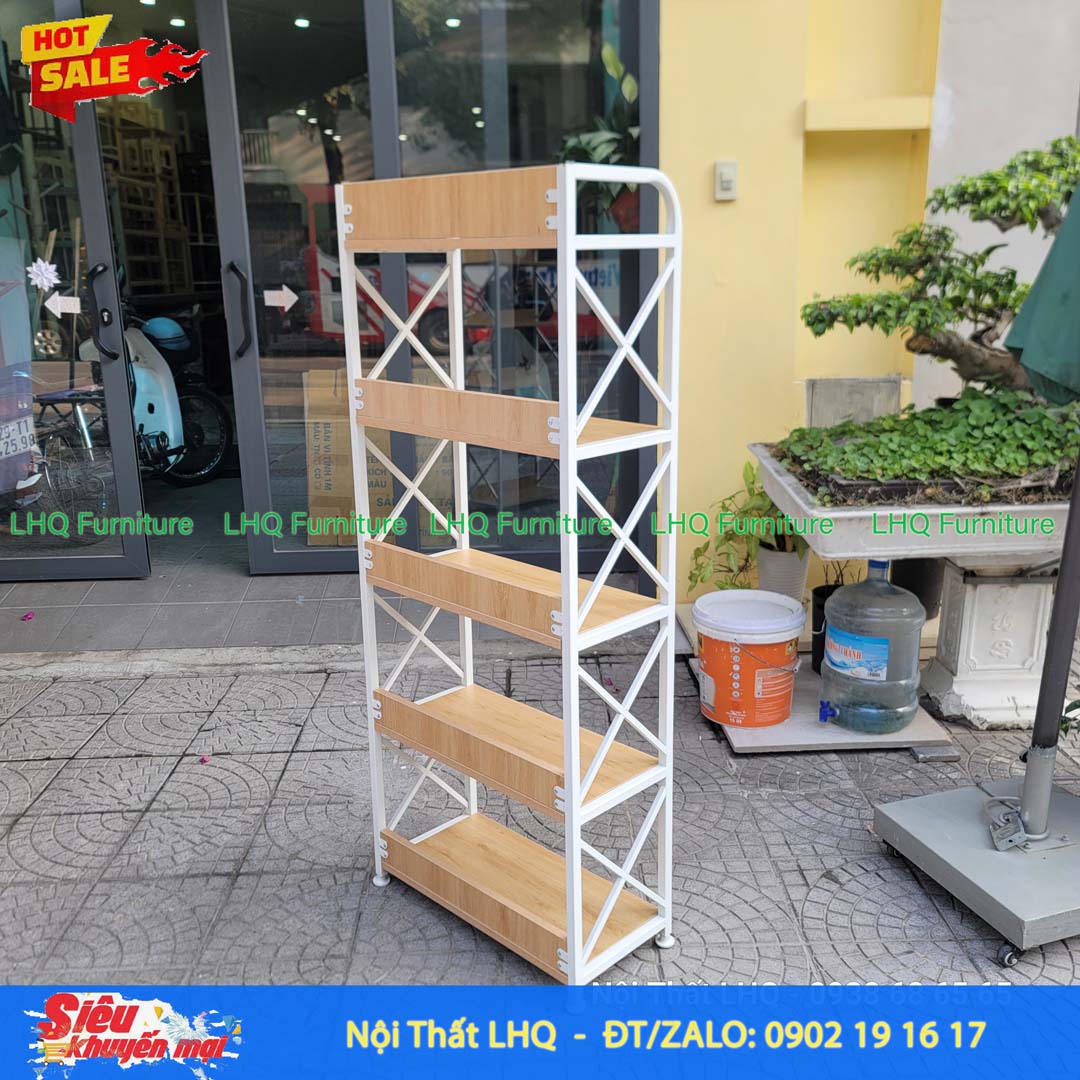 Kệ Sách Khung Sắt Gỗ Melamin 5T70 | Nội Thất LHQ