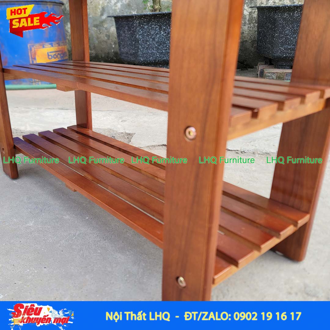 Kệ Giày Ngồi Gỗ Cao Su Tự Nhiên | Nội Thất LHQ