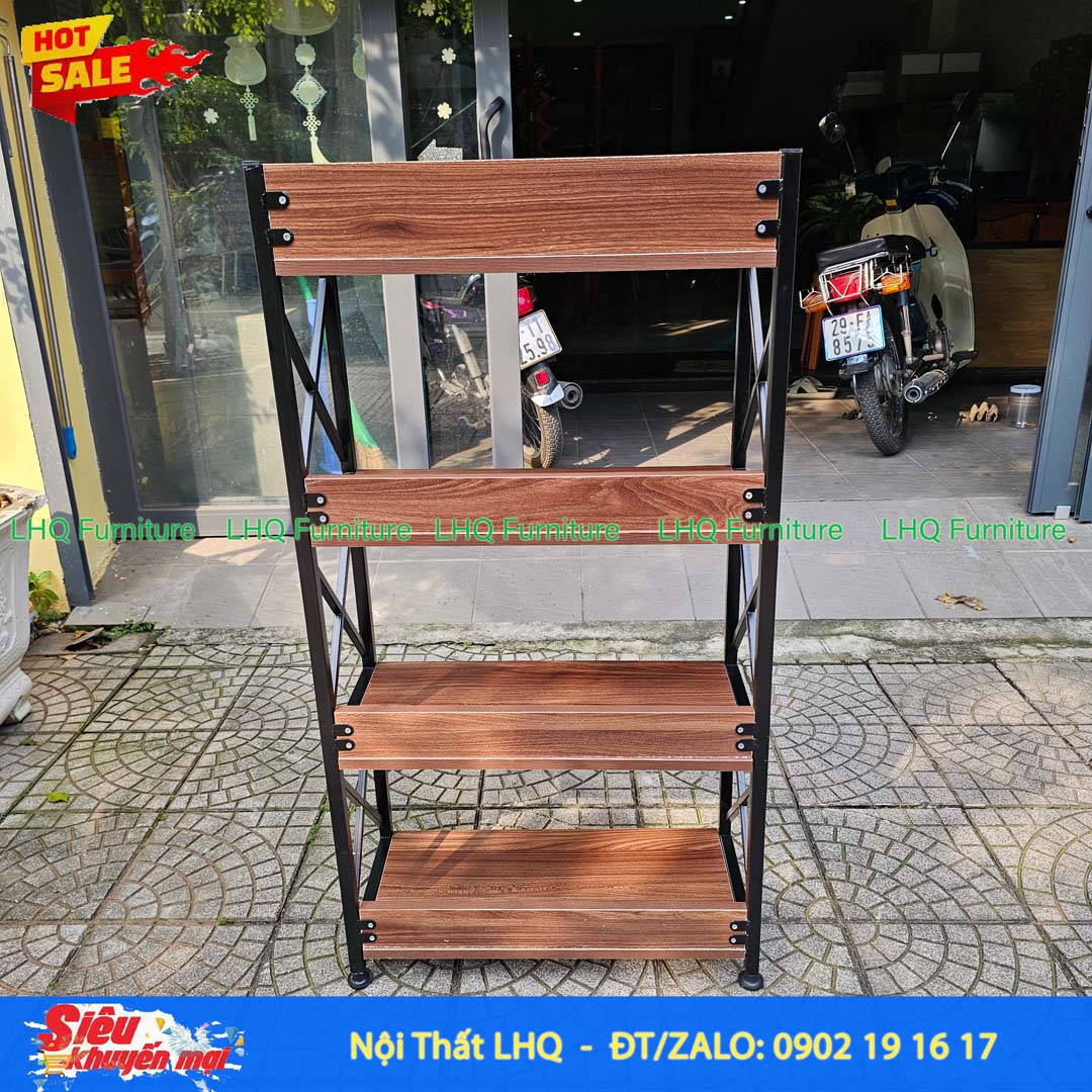 Kệ Sách Khung Sắt Gỗ Melamin 4T60 Decor Đẹp