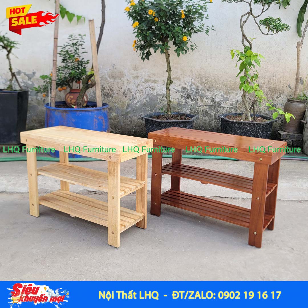 Kệ Giày Ngồi Gỗ Cao Su Tự Nhiên | Nội Thất LHQ