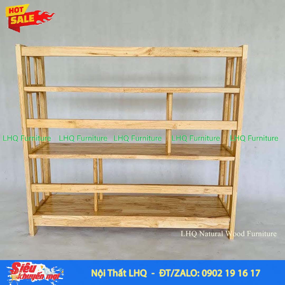 Kệ Sách Gỗ 4 Tầng Rộng 1m2 – Kệ Gỗ Cao Su Tự Nhiên Chắc Chắn, Chịu Lực Tốt