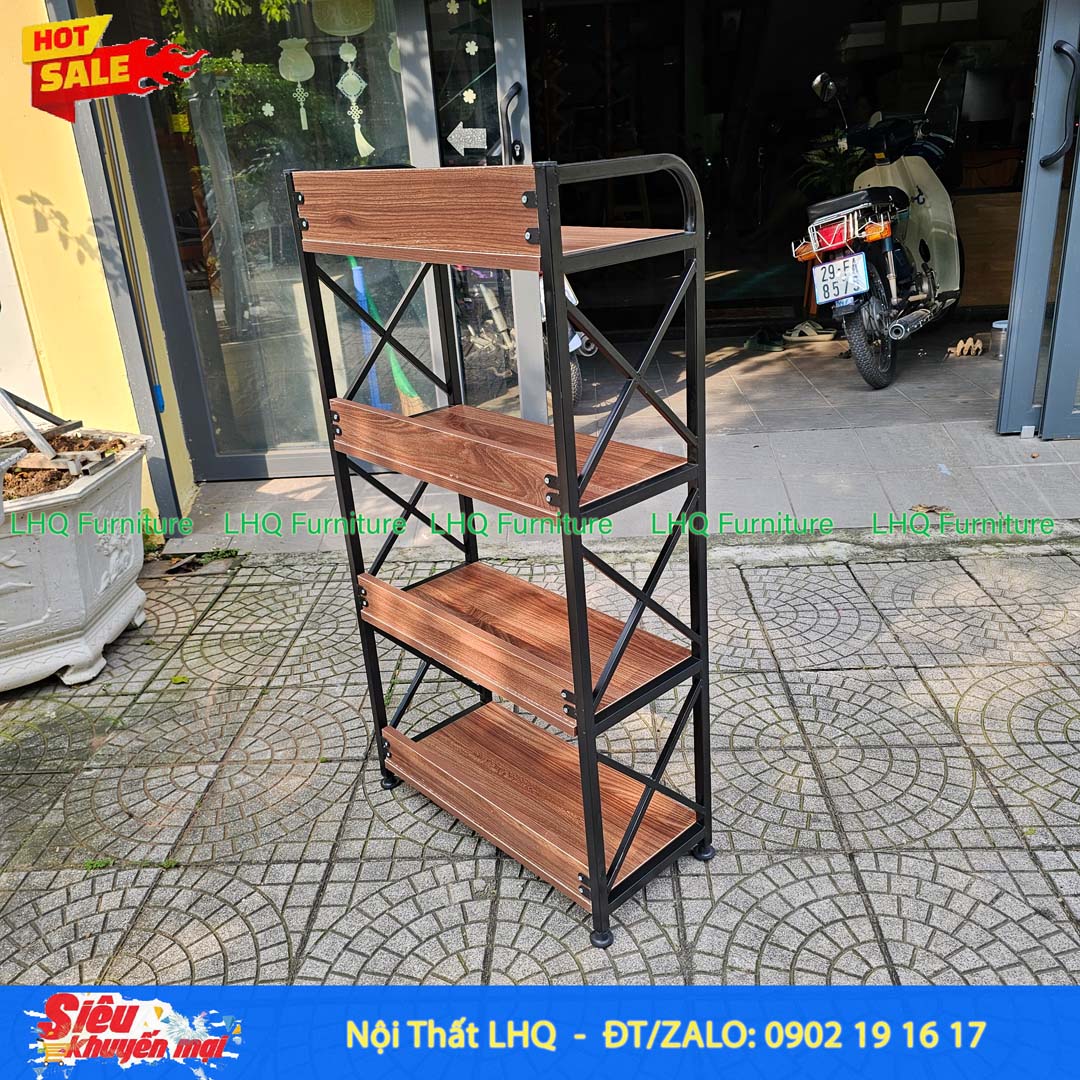Kệ Sách Khung Sắt Gỗ Melamin 4T50 Rộng 50cm