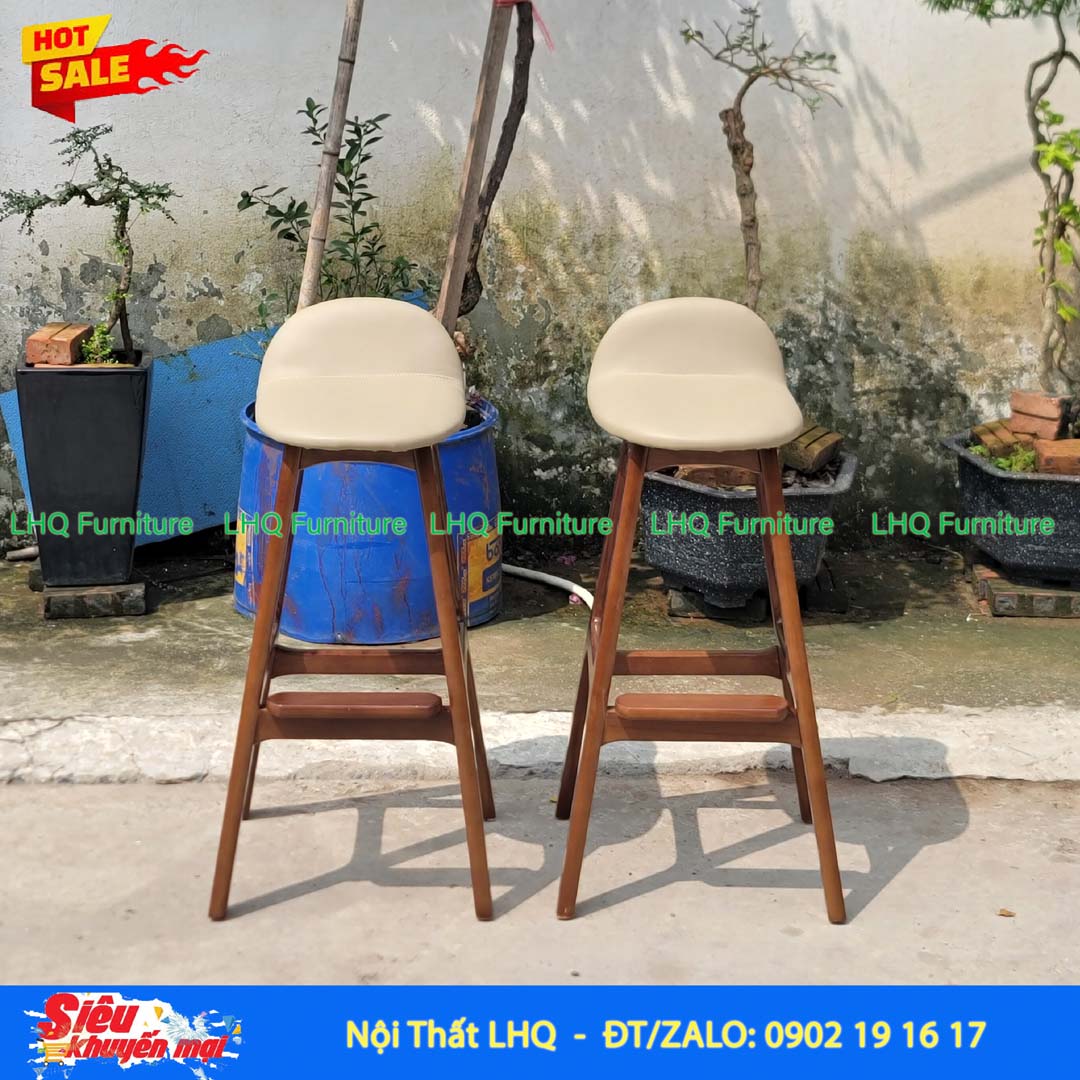 Ghế quầy bar mặt nệm – Gỗ cao su tự nhiên, thiết kế tháo ráp