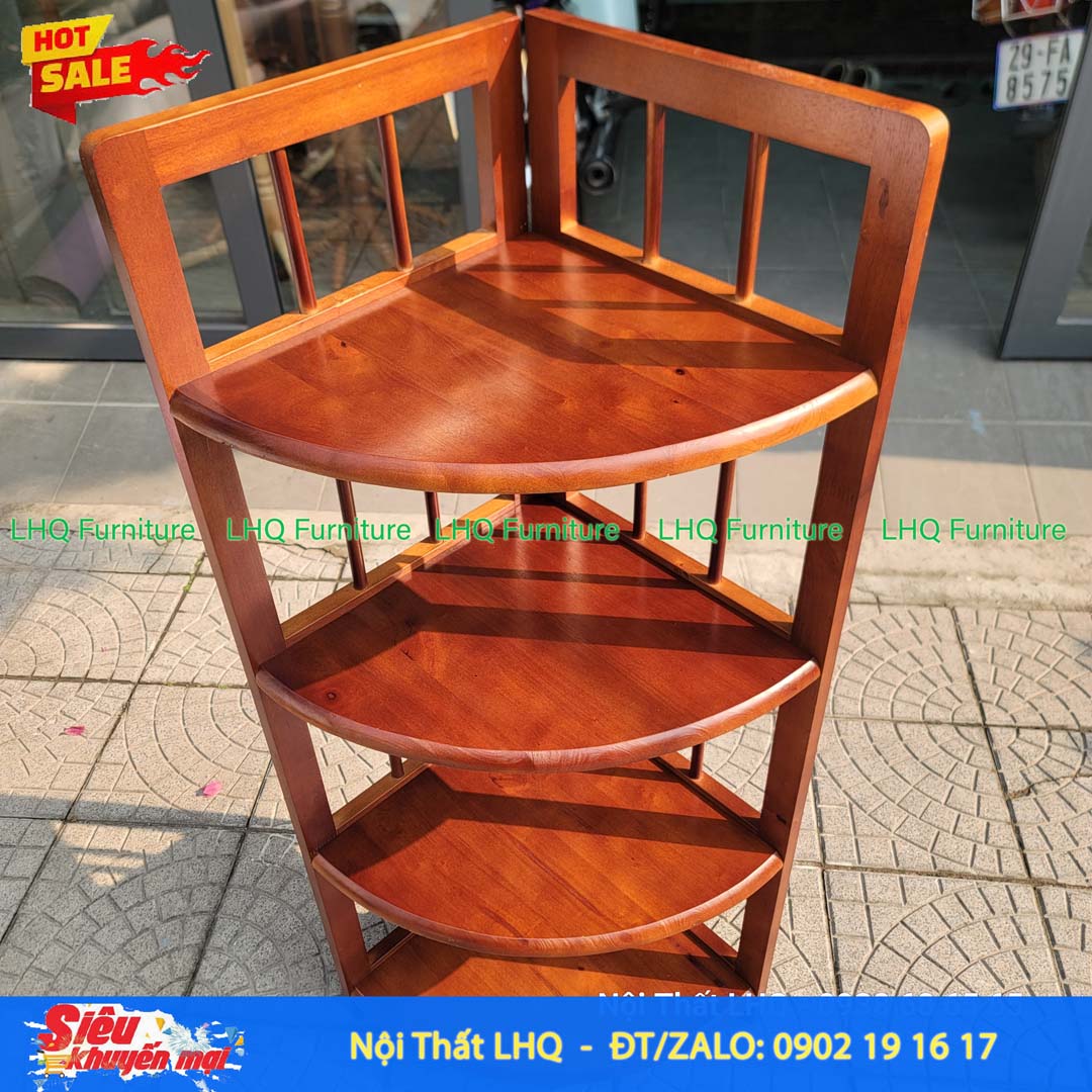 Kệ Góc 4 Tầng Gỗ Cao Su Tự Nhiên Trang Trí | Nội Thất LHQ