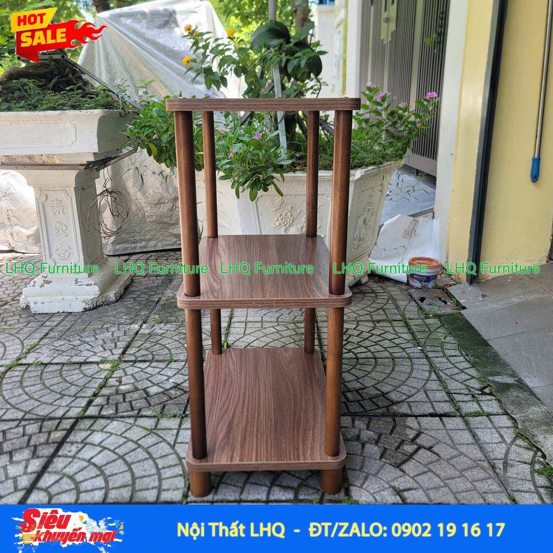Kệ trang trí 3 tầng rộng 60cm – MDF Melamin, chân gỗ cao su