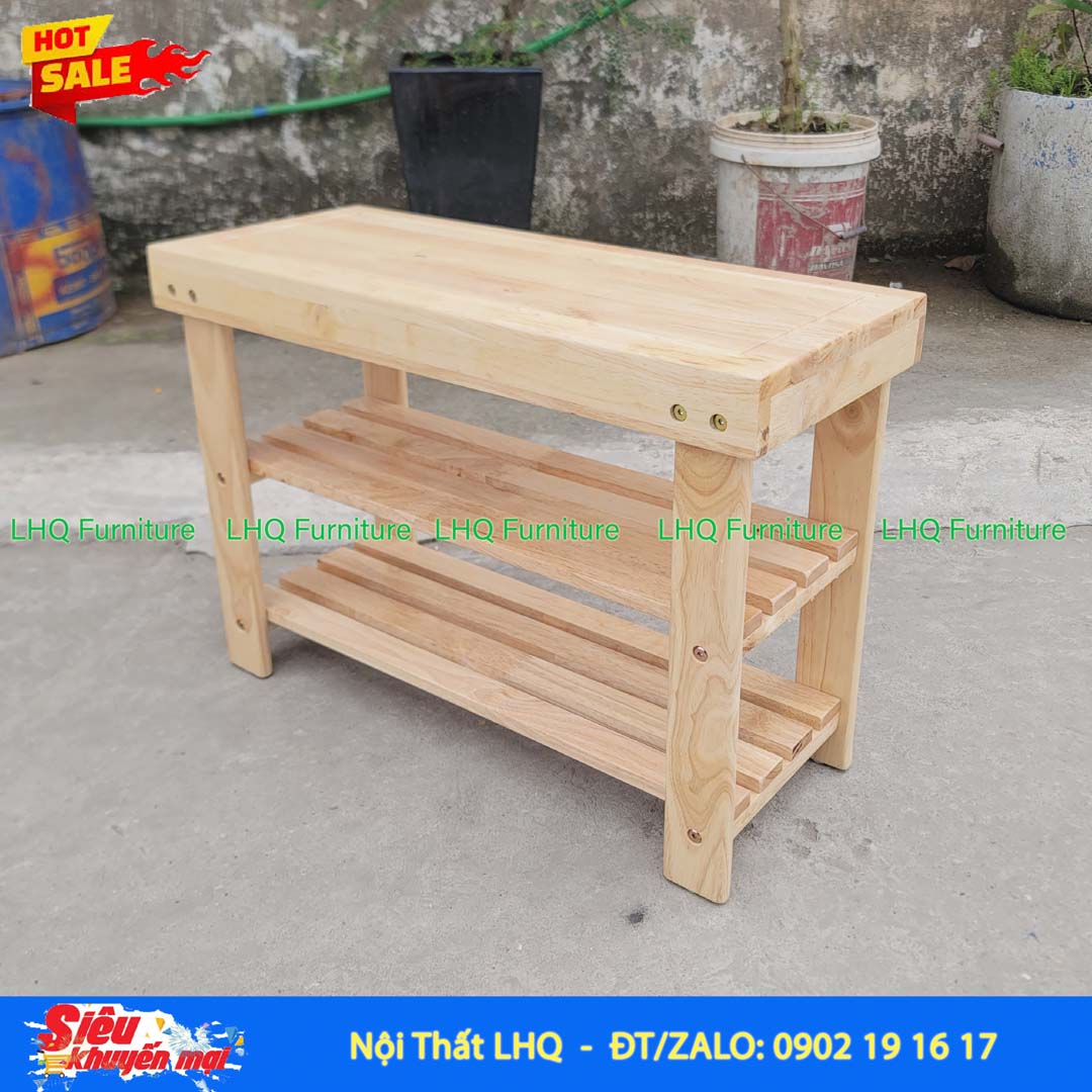 Kệ Giày Ngồi Gỗ Cao Su Tự Nhiên | Nội Thất LHQ