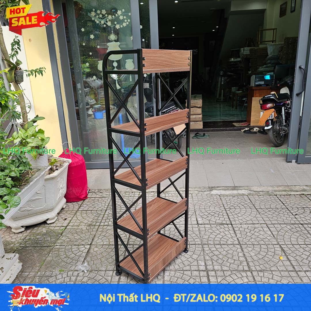Kệ Sách Khung Sắt Gỗ Melamin 5T50 | Nội Thất LHQ