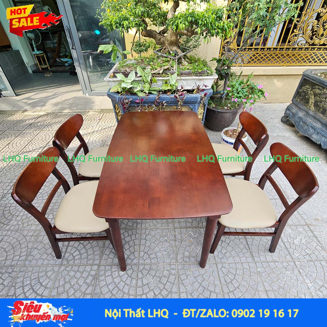 Bộ bàn ghế ăn Mango 4 ghế – Gỗ cao su tự nhiên hiện đại
