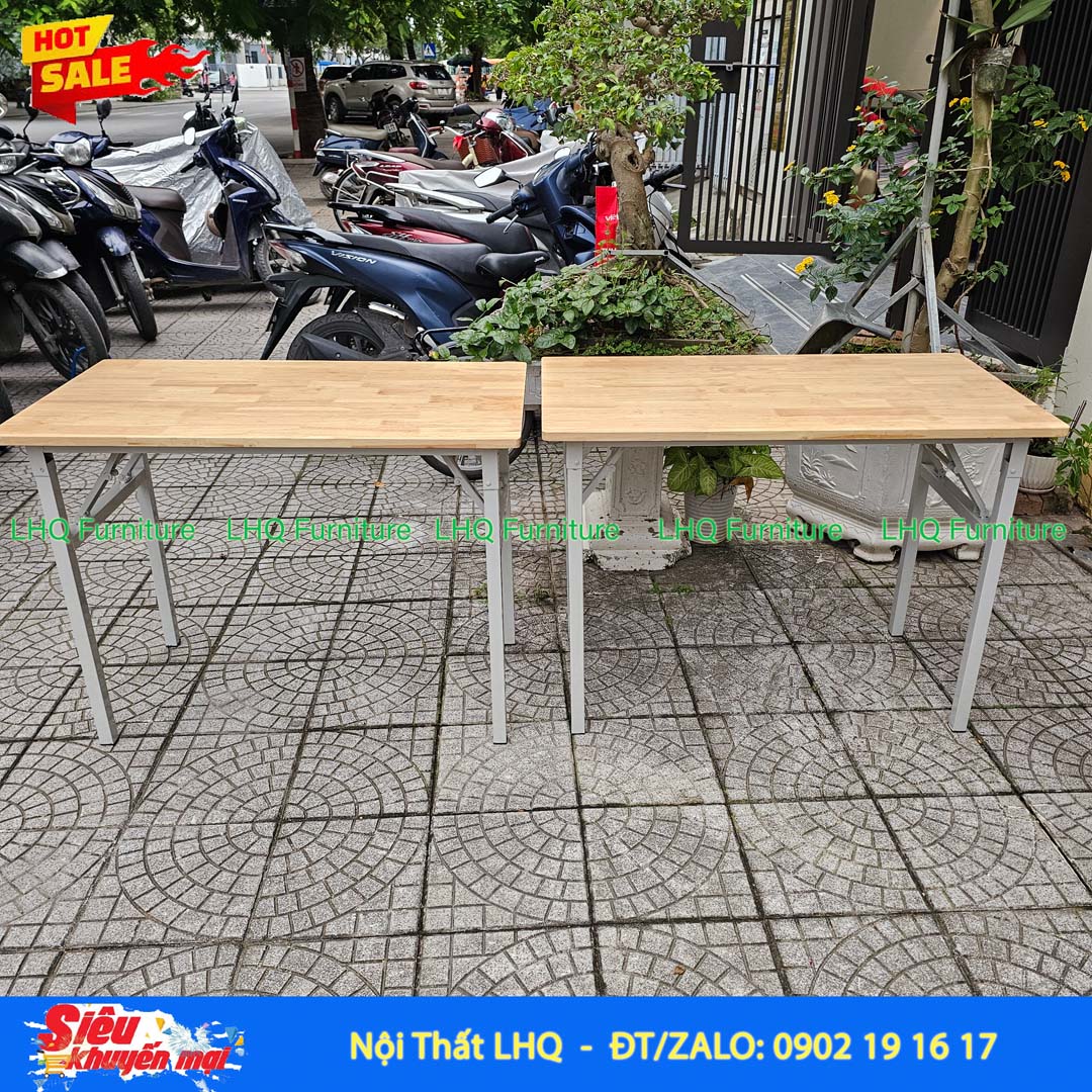 Bàn Làm Việc Chân Sắt Gấp 1m2 | Gỗ Cao Su Gấp Gọn Tiện Lợi