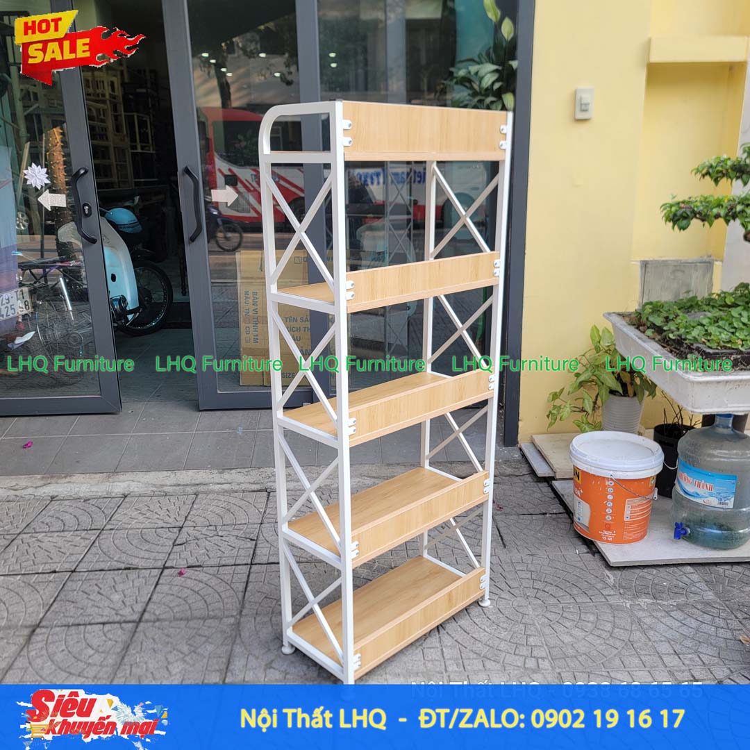 Kệ Sách Khung Sắt Gỗ Melamin 5T70 | Nội Thất LHQ