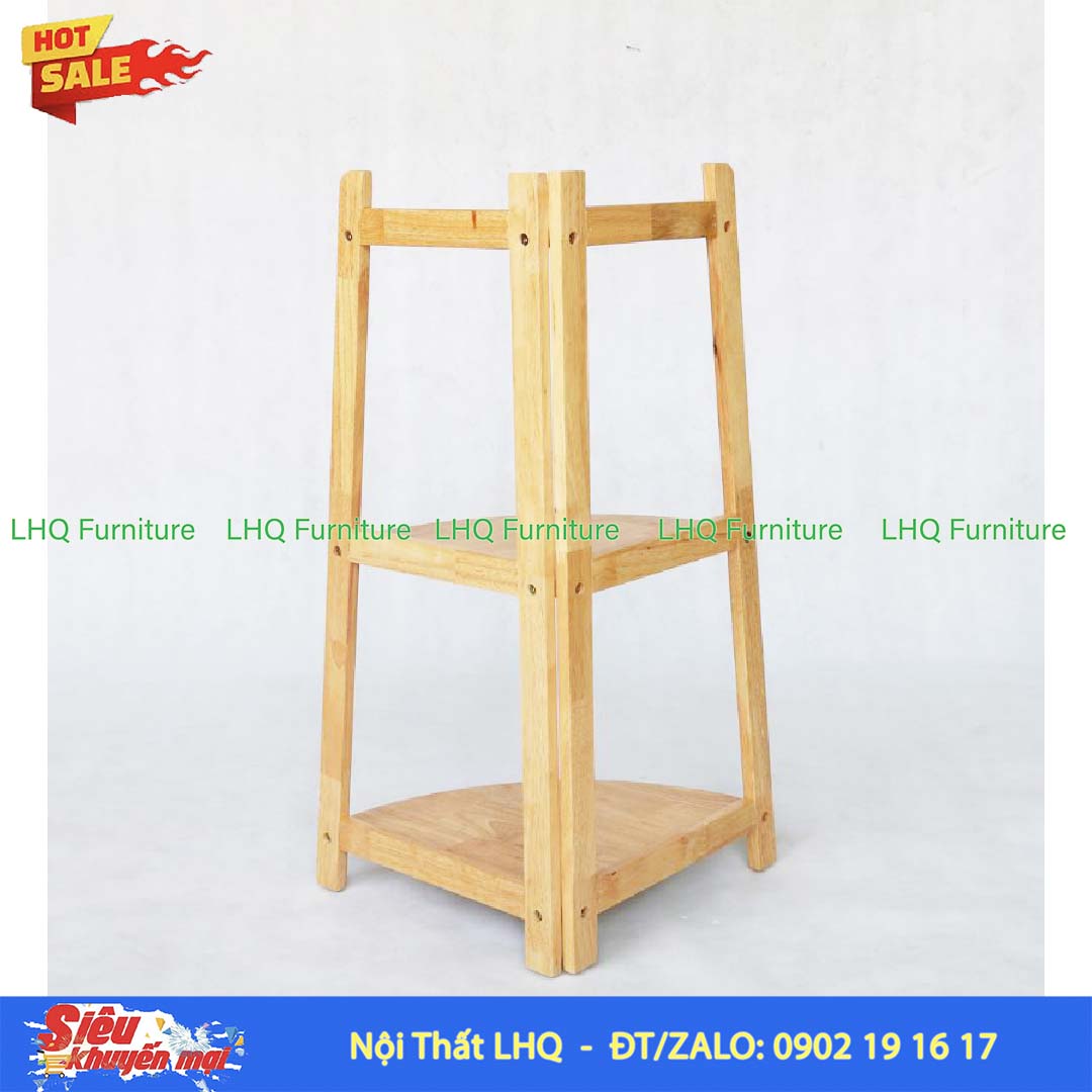 Kệ Góc Chữ A 3 Tầng Gỗ Cao Su Tự Nhiên | Nội Thất LHQ