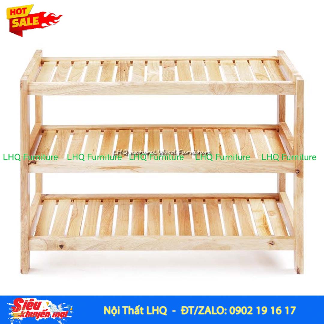 Kệ Để Giày Dép Gỗ 3 Tầng Rộng 62cm Gỗ Cao Su | Nội Thất LHQ
