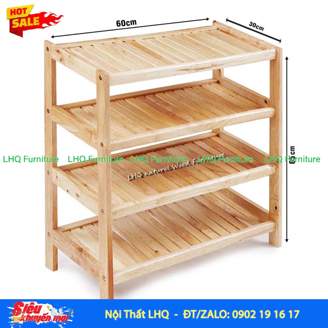 Kệ Để Giày Dép Gỗ 4 Tầng Rộng 62cm | Nội Thất LHQ