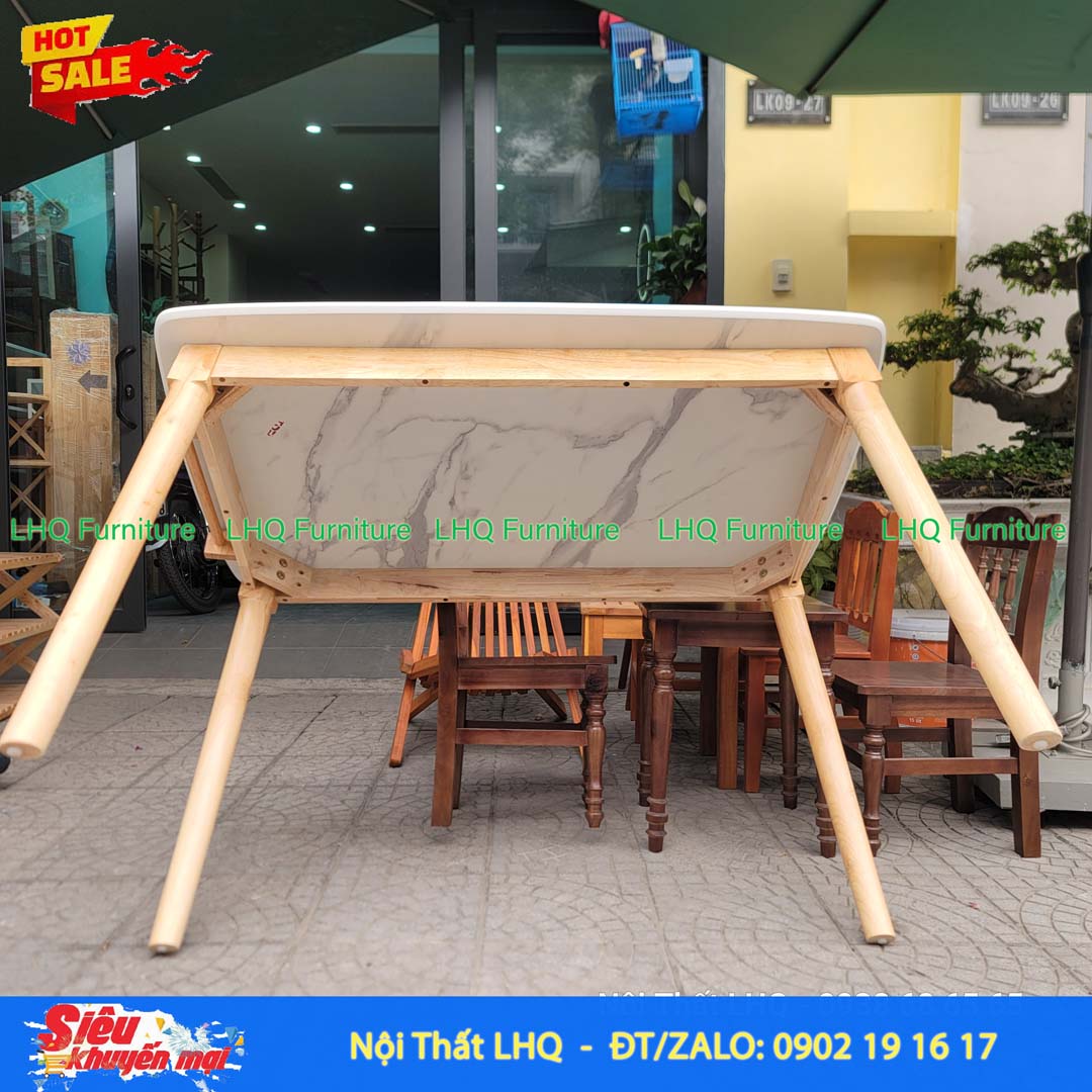 Bàn ăn chân tròn 1m2 giả đá gỗ cao su tự nhiên – Đẹp, chắc chắn