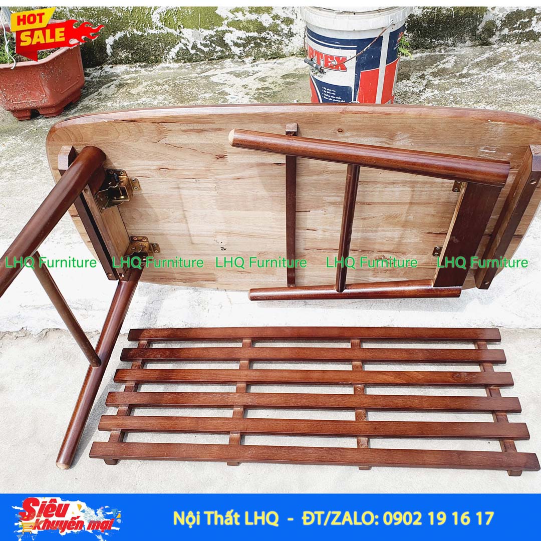 Bàn Sofa Gỗ Cao Su 2 Tầng Hiện Đại, Gấp Gọn