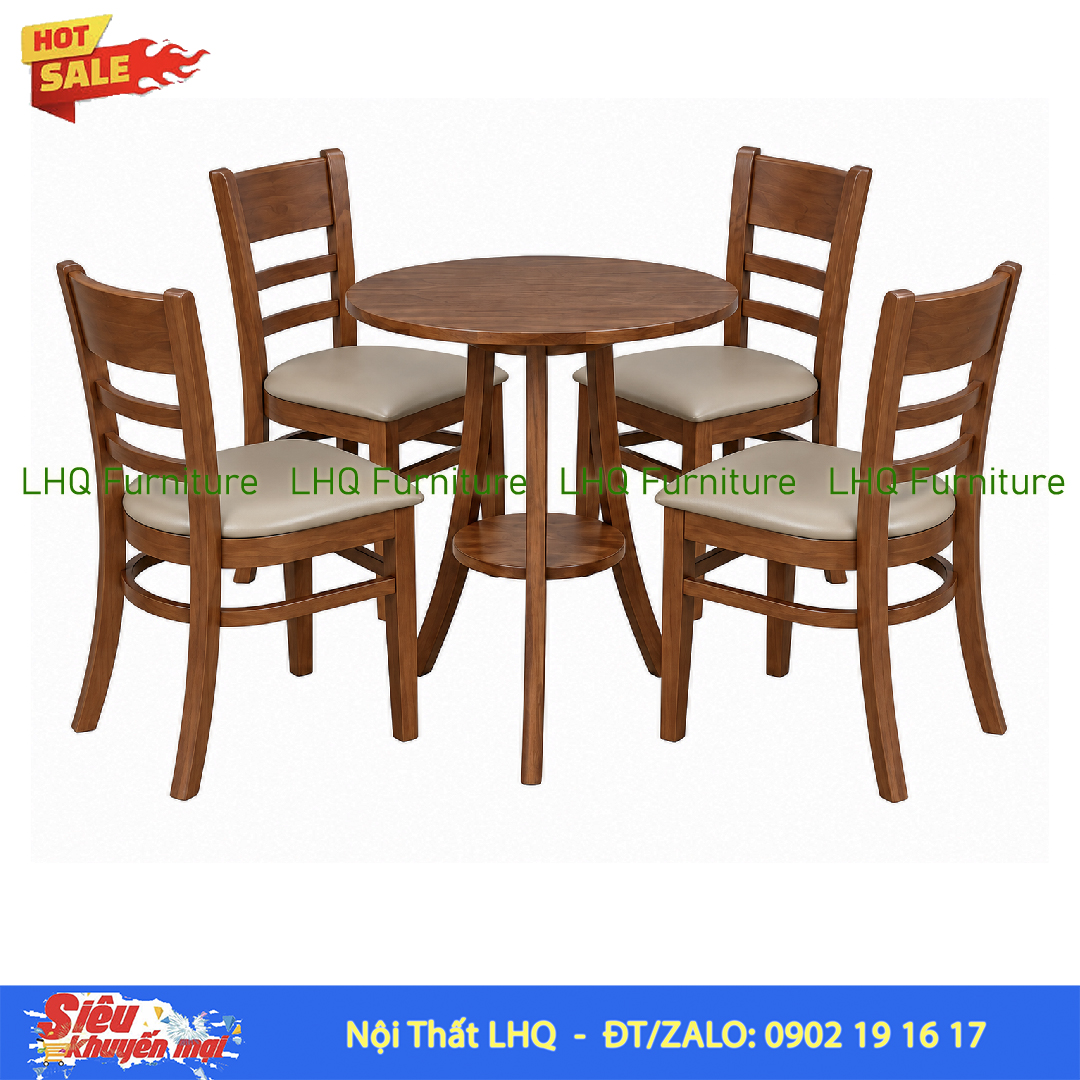 Bộ Bàn 4 Ghế Cabin – Bàn 2 Tầng 60cm Tròn/Vuông