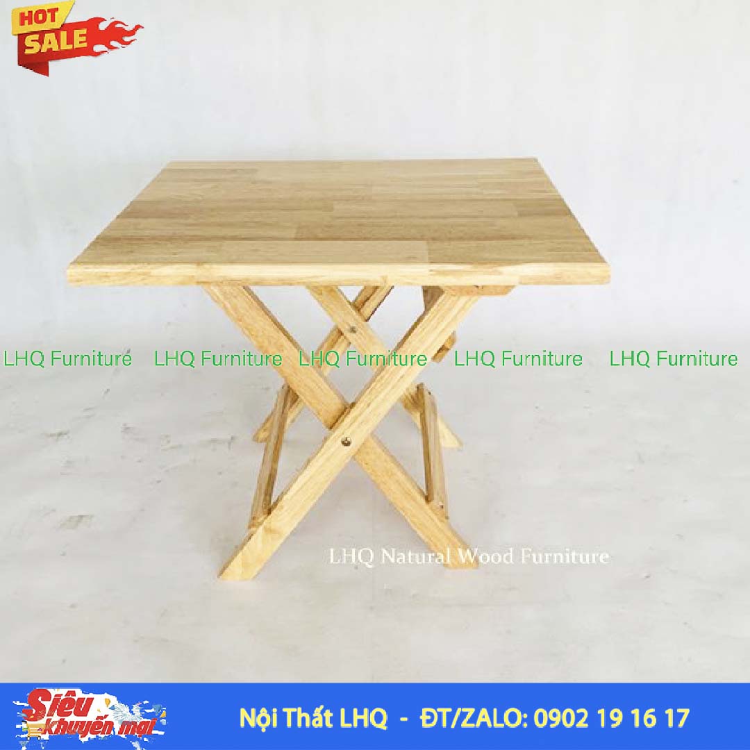 Bàn Cafe Mini Gỗ Cao Su Xếp Gọn 40x60x50cm