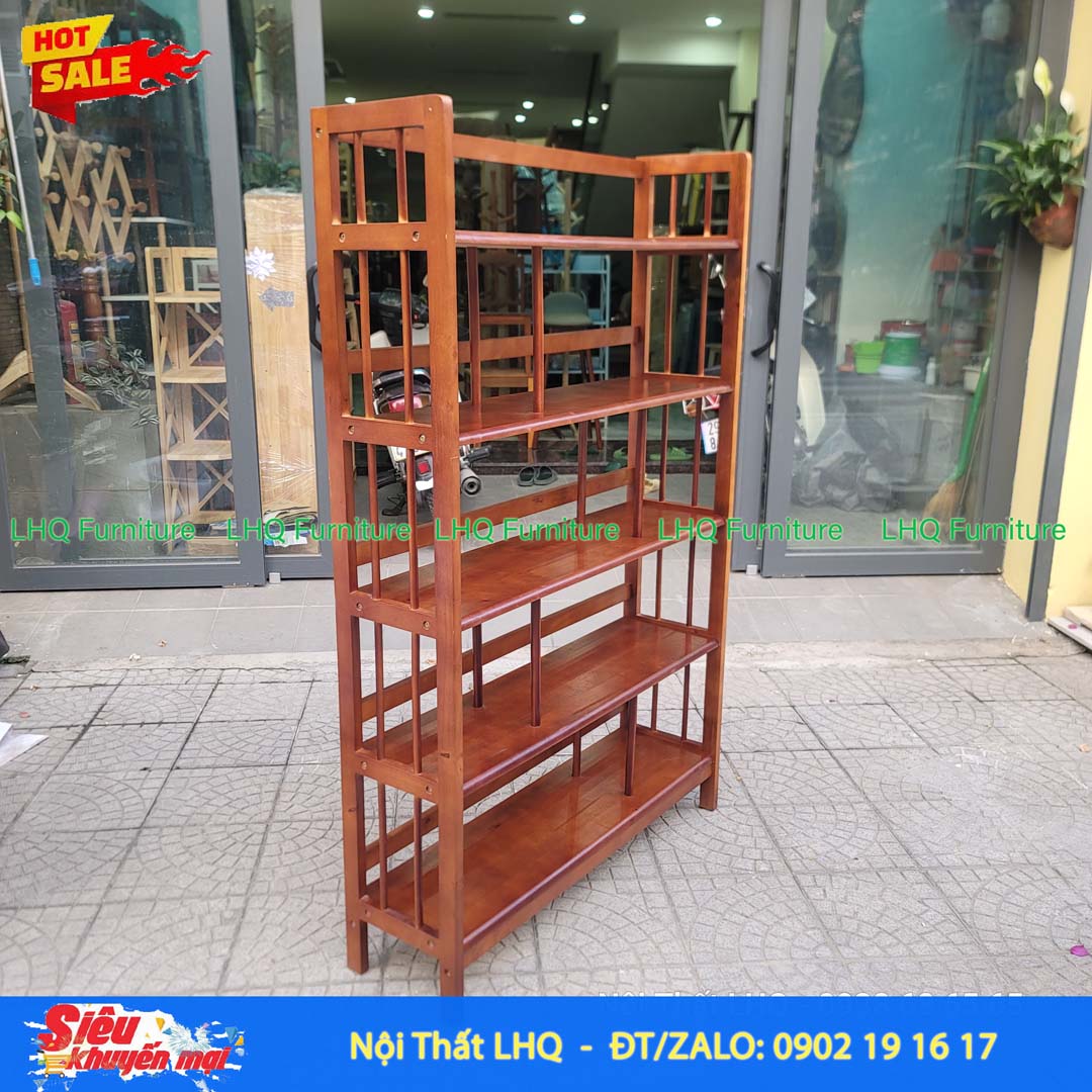 Kệ Sách Gỗ 5 Tầng Rộng 1M – Gỗ Cao Su Tự Nhiên Chắc Chắn, Sức Chứa Lớn