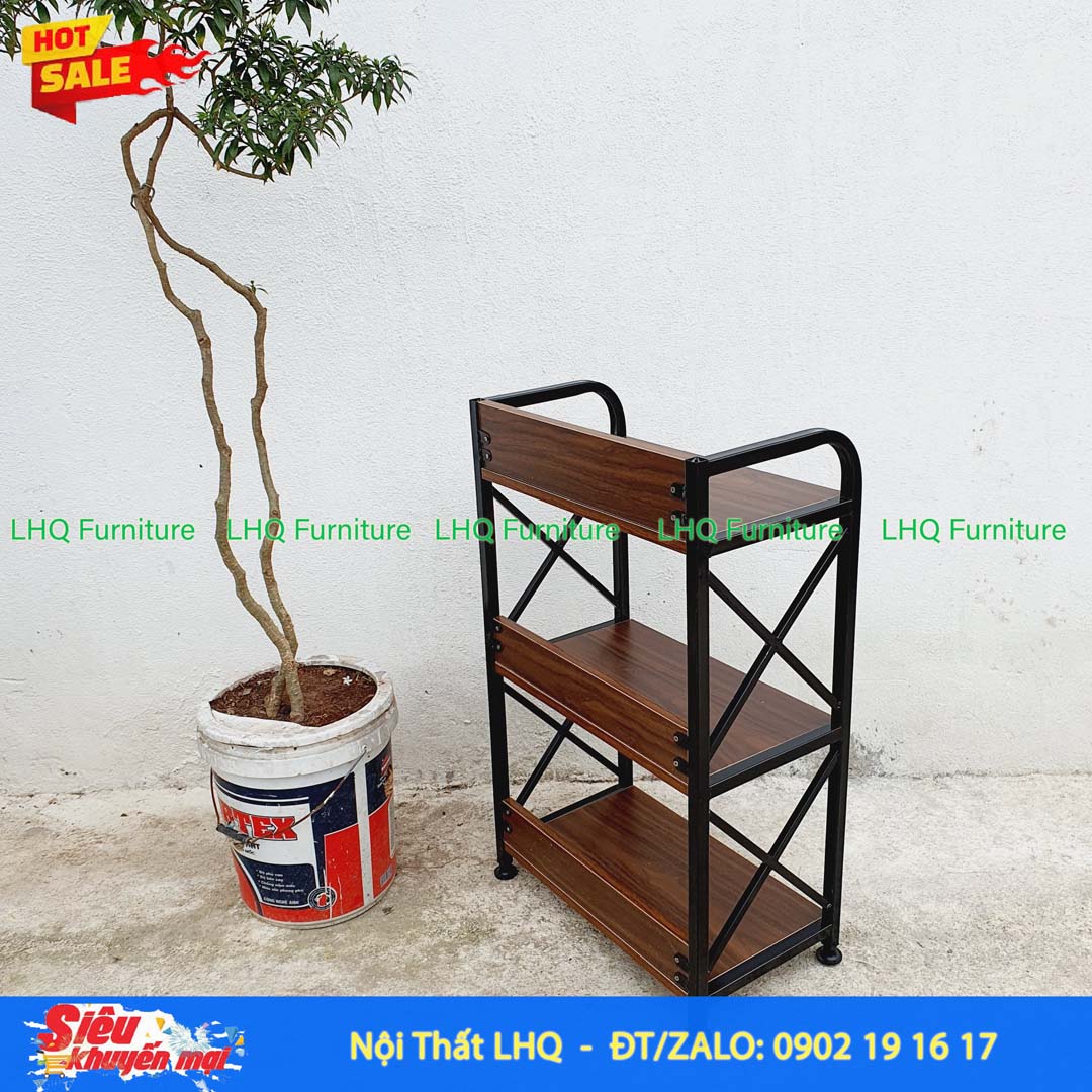 Kệ Sách Khung Sắt Gỗ Melamin 3T60 Rộng 60cm