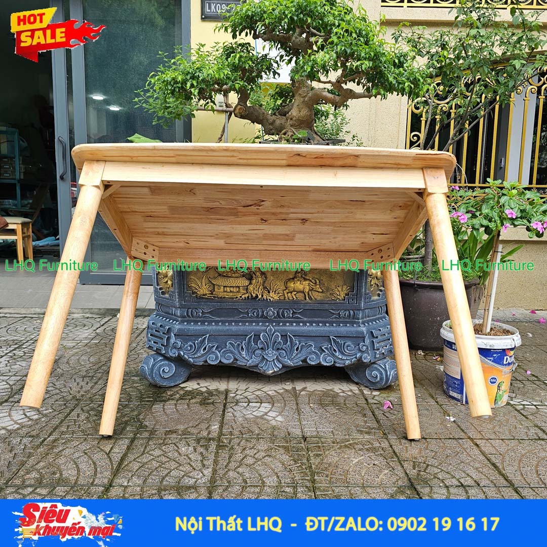 Bàn ăn gỗ chân tròn 1m2 gỗ cao su tự nhiên hiện đại, chắc chắn