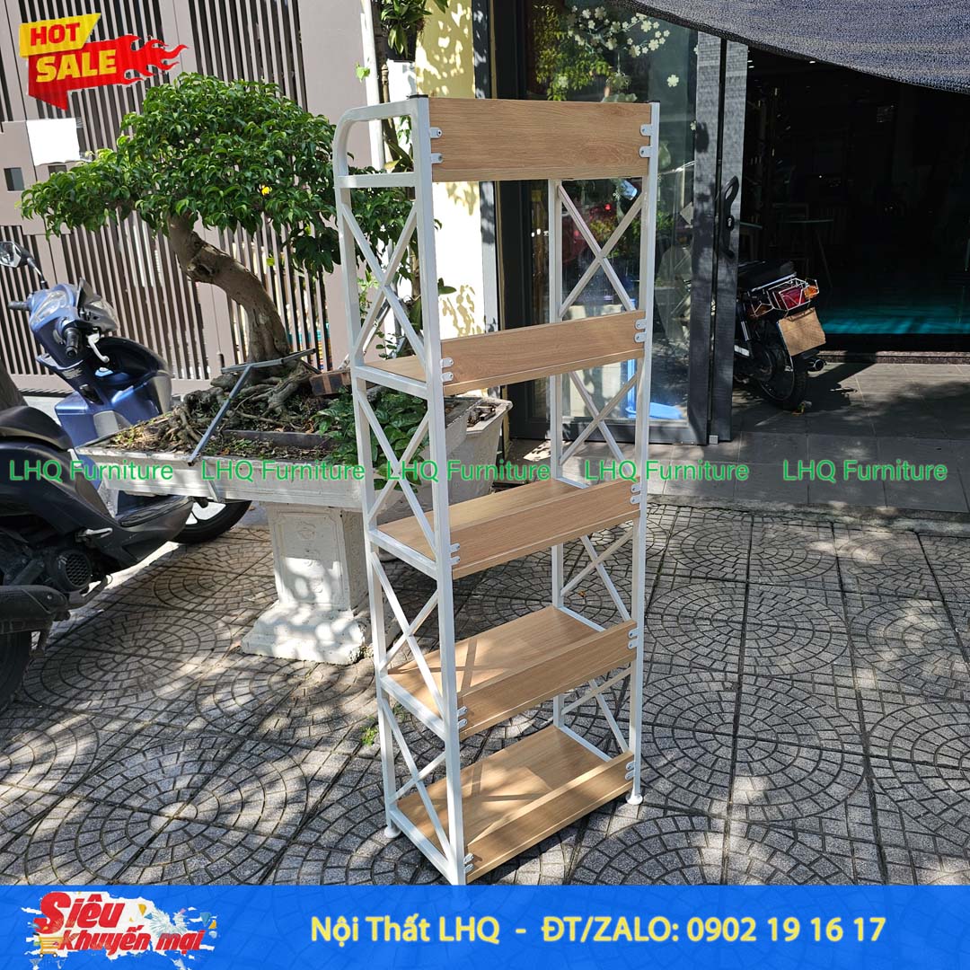 Kệ Sách Khung Sắt Gỗ Melamin 5T50 | Nội Thất LHQ