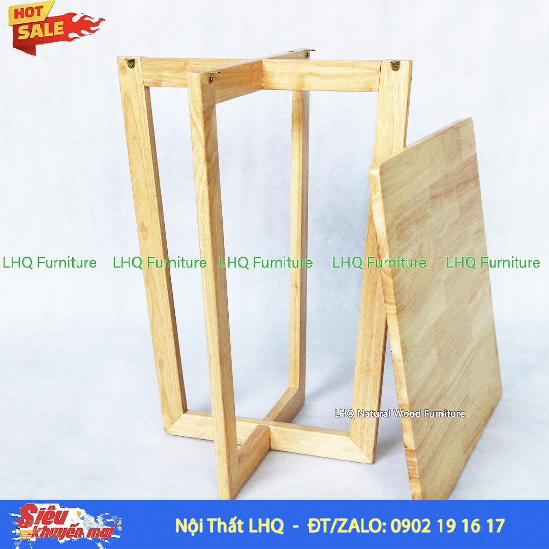Bàn Chữ X Vuông Gỗ Cao Su Tự Nhiên 60x60cm
