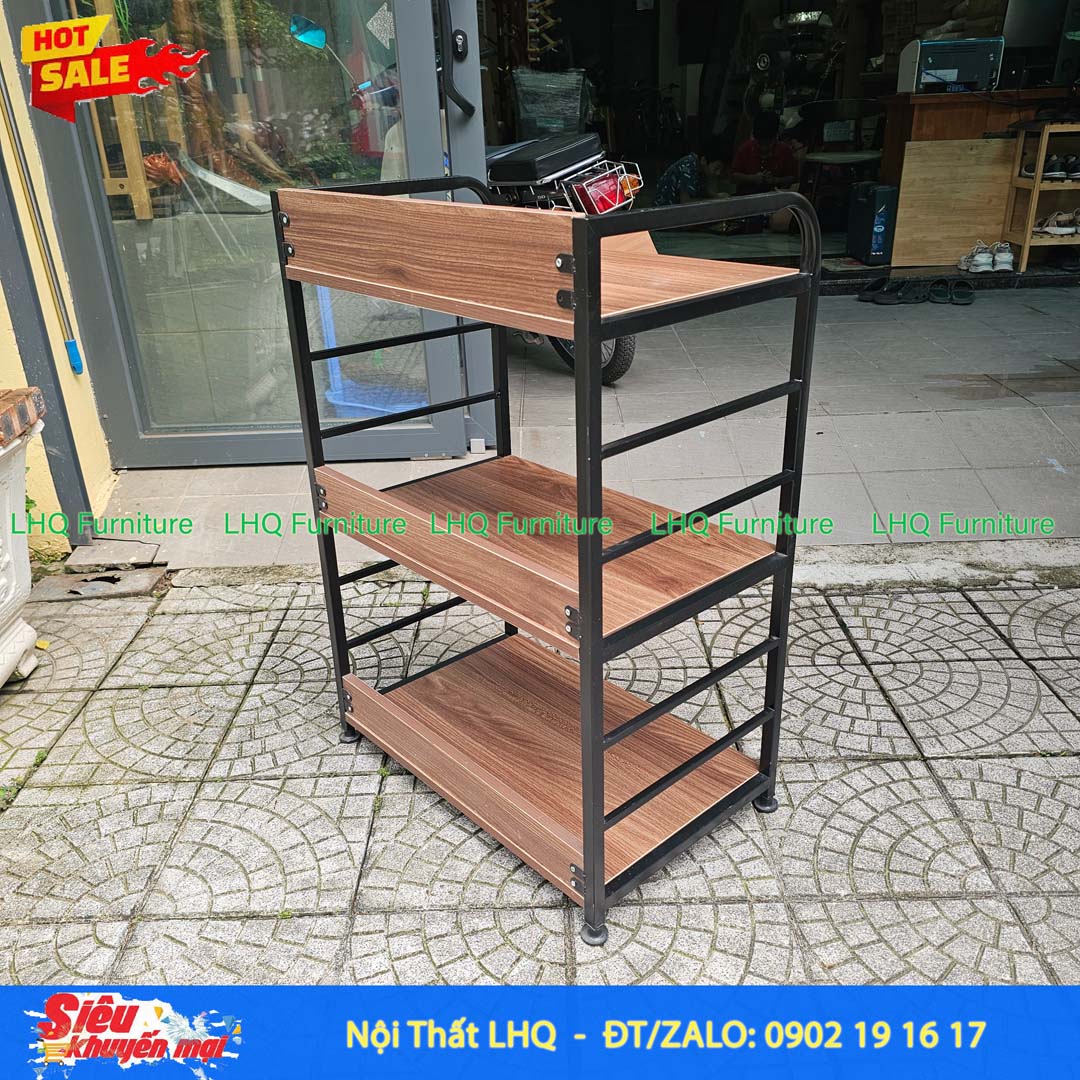 Kệ vi sóng 3 tầng khung sắt mặt gỗ MDF 64x40x92cm bền đẹp