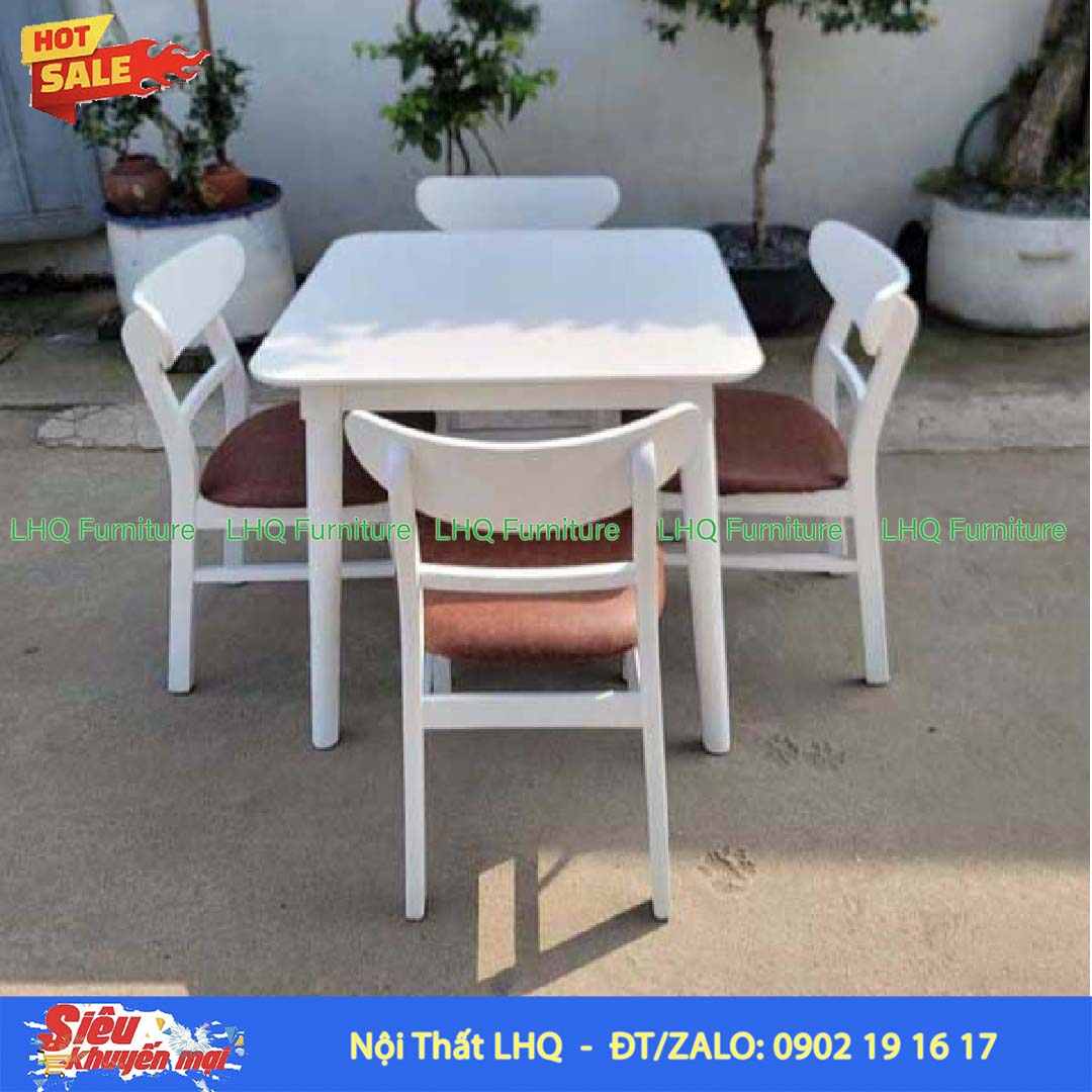 Bộ bàn ăn 4 ghế Mango – Bàn vuông 80cm, 3 màu lựa chọn