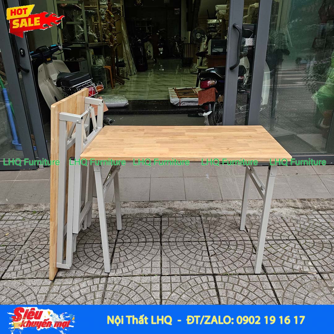 Bàn Làm Việc Chân Sắt Gấp 1m2 | Gỗ Cao Su Gấp Gọn Tiện Lợi