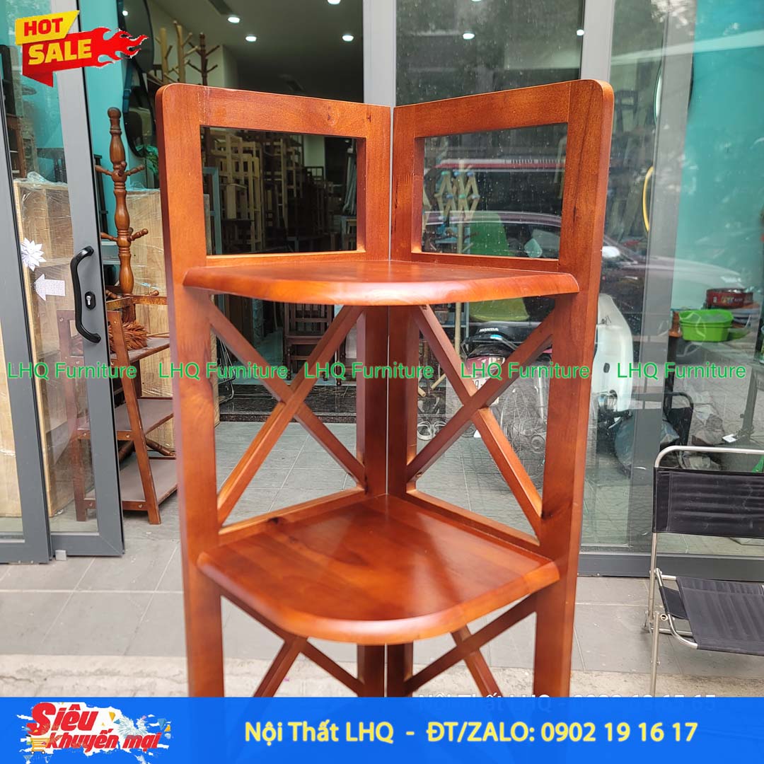 Kệ góc chữ X 5 tầng gỗ cao su tự nhiên 32x45x157cm