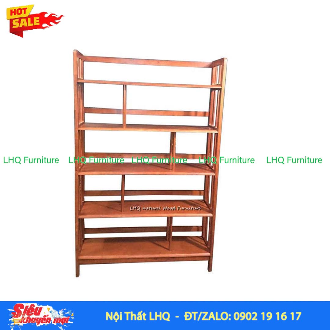 Kệ Sách Gỗ 5 Tầng Rộng 1M – Gỗ Cao Su Tự Nhiên Chắc Chắn, Sức Chứa Lớn