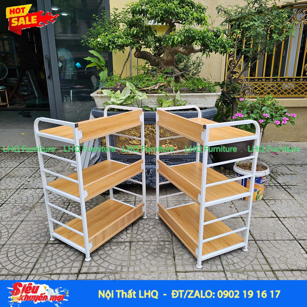Kệ vi sóng 3 tầng khung sắt mặt gỗ MDF 64x40x92cm bền đẹp