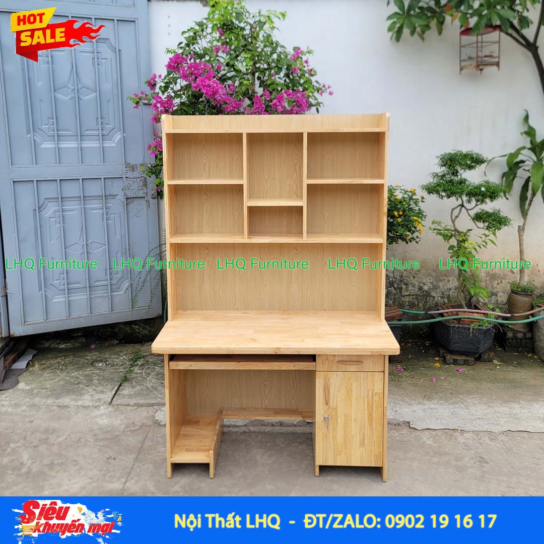 Bàn Học Có Giá Sách 1m2 Gỗ 1,8 | Gỗ Cao Su Tự Nhiên Cao Cấp