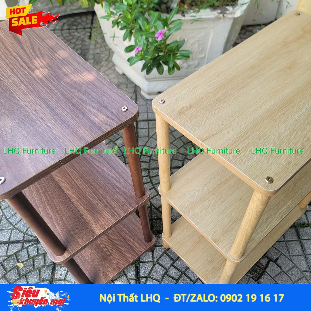 Kệ trang trí 3 tầng rộng 60cm – MDF Melamin, chân gỗ cao su