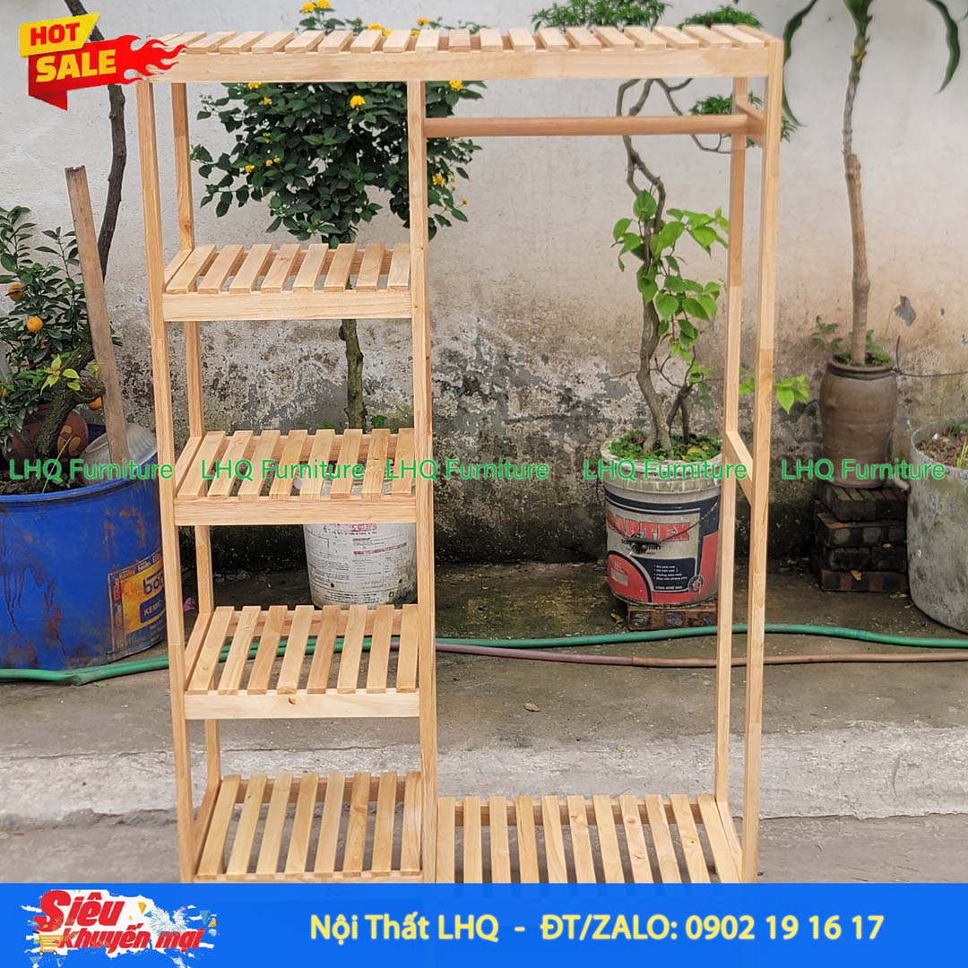 Kệ Treo Quần Áo 2 Buồng Gỗ Cao Su Tự Nhiên | Nội Thất LHQ