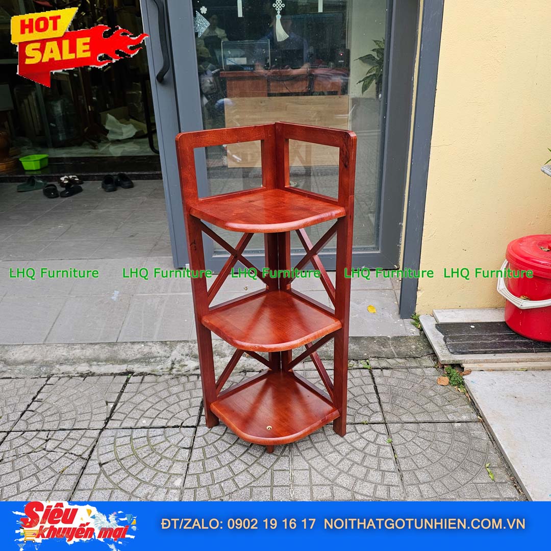 Kệ góc chữ X 3 tầng gỗ cao su tự nhiên 32x45x92cm