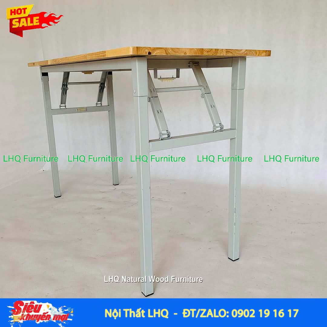 Bàn Làm Việc Chân Sắt Gấp 1m2 | Gỗ Cao Su Gấp Gọn Tiện Lợi
