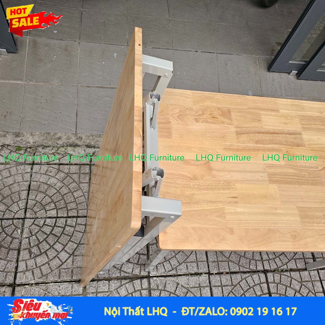 Bàn Làm Việc Chân Sắt Gấp 1m2 | Gỗ Cao Su Gấp Gọn Tiện Lợi