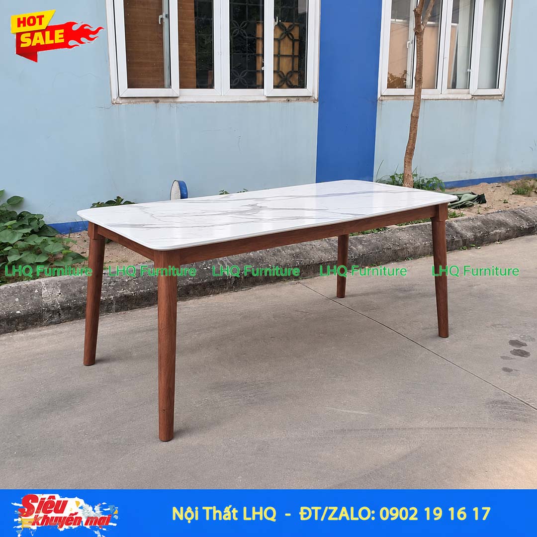 Bàn ăn chân tròn 1m6 giả đá gỗ cao su tự nhiên – Đẹp, rộng rãi