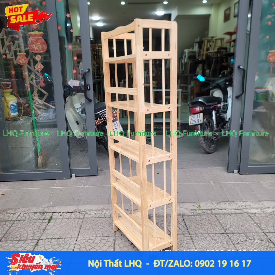 Kệ Sách Gỗ 5 Tầng Rộng 40cm – Gỗ Cao Su Tự Nhiên Bền Đẹp, Thiết Kế Nhỏ Gọn