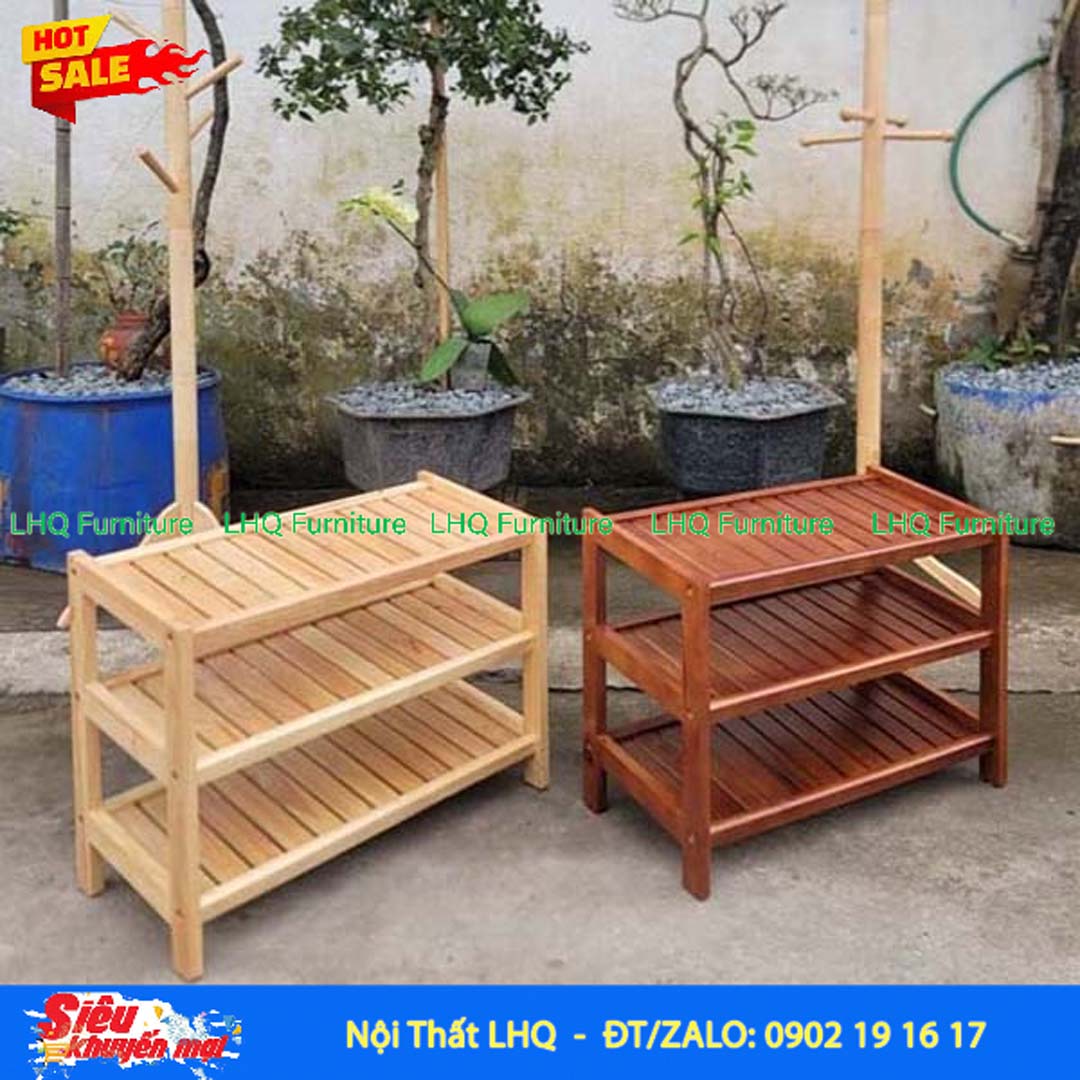 Kệ Để Giày Dép Gỗ 3 Tầng Rộng 80cm Gỗ Cao Su | Nội Thất LHQ