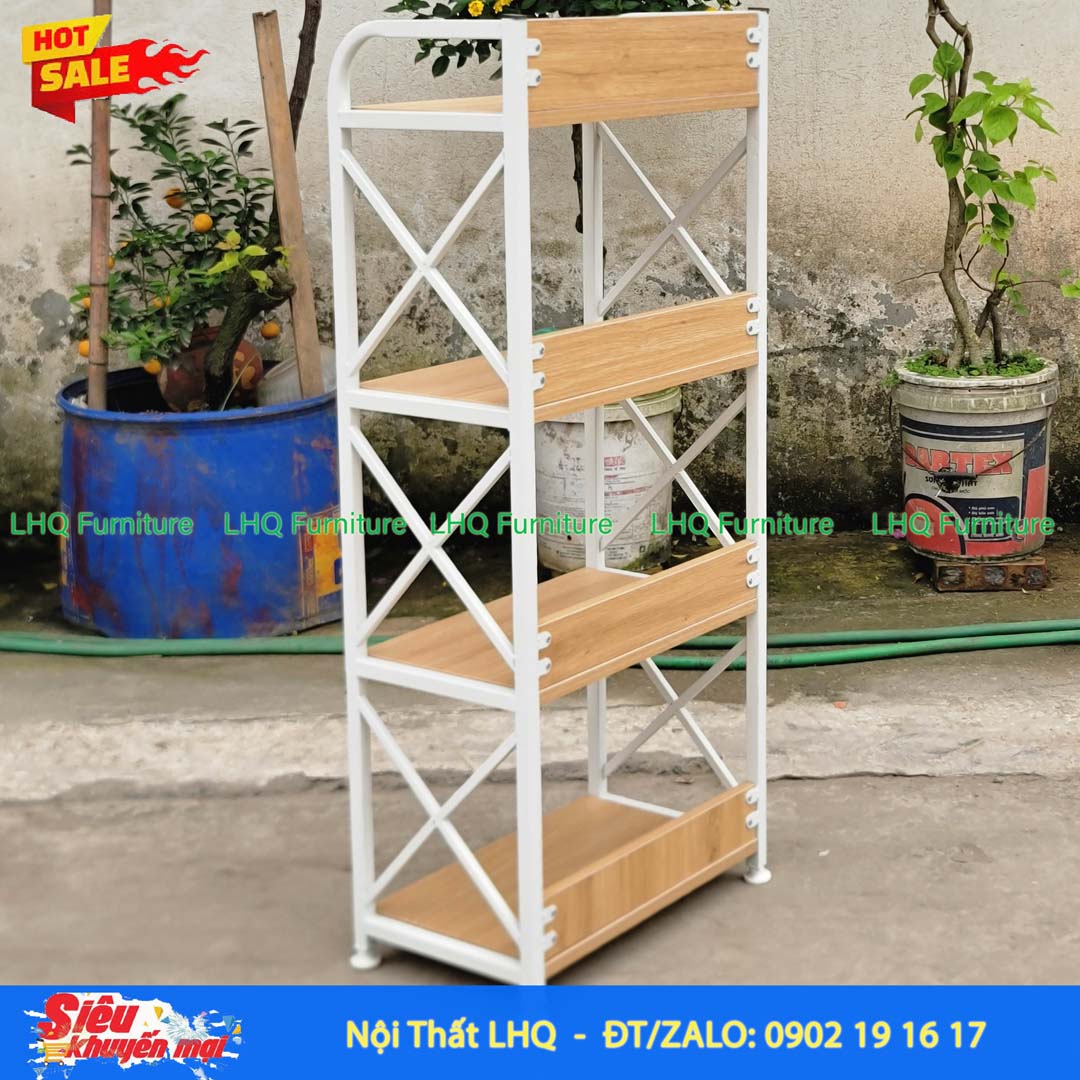 Kệ Sách Khung Sắt Gỗ Melamin 4T50 Rộng 50cm