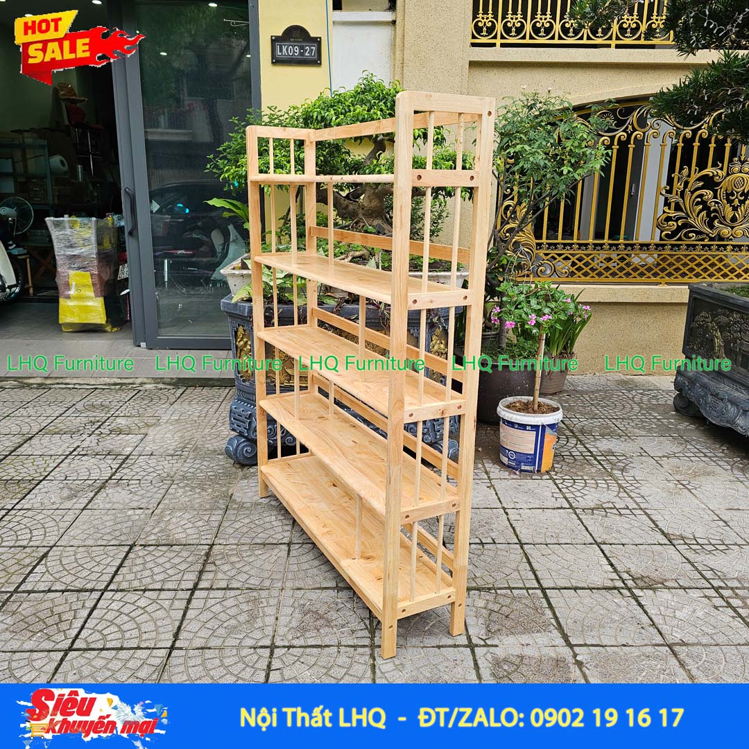 Kệ Sách Gỗ 5 Tầng Rộng 1M – Gỗ Cao Su Tự Nhiên Chắc Chắn, Sức Chứa Lớn