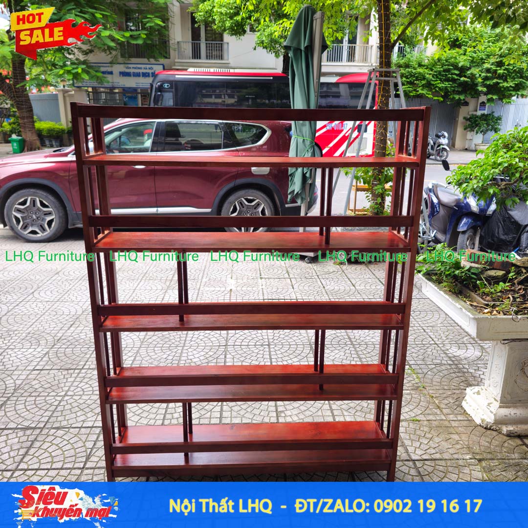 Kệ Sách Gỗ 5 Tầng Rộng 1m2 – Gỗ Cao Su Tự Nhiên Chắc Chắn, Sức Chứa Lớn