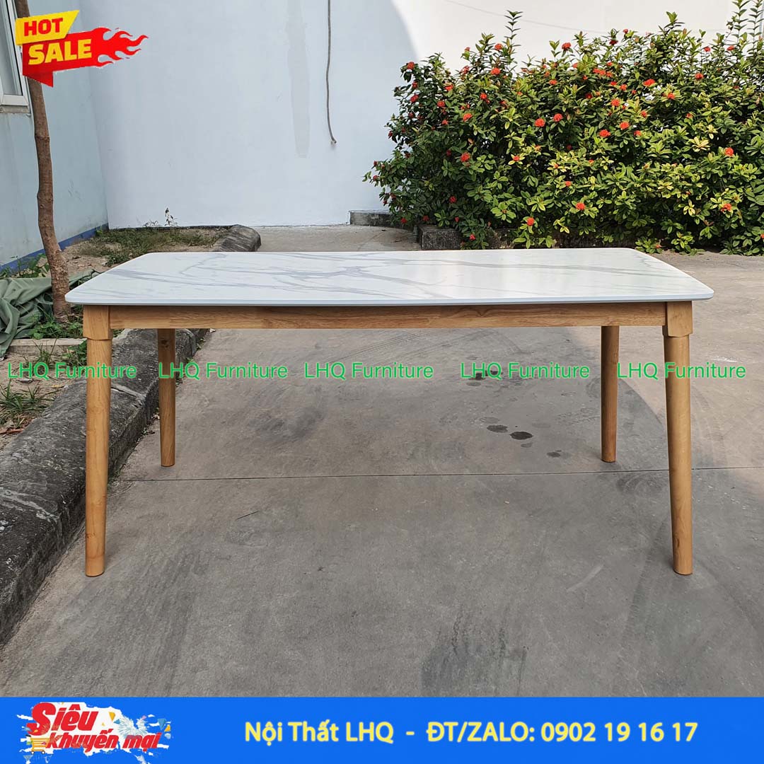 Bàn ăn chân tròn 1m6 giả đá gỗ cao su tự nhiên – Đẹp, rộng rãi