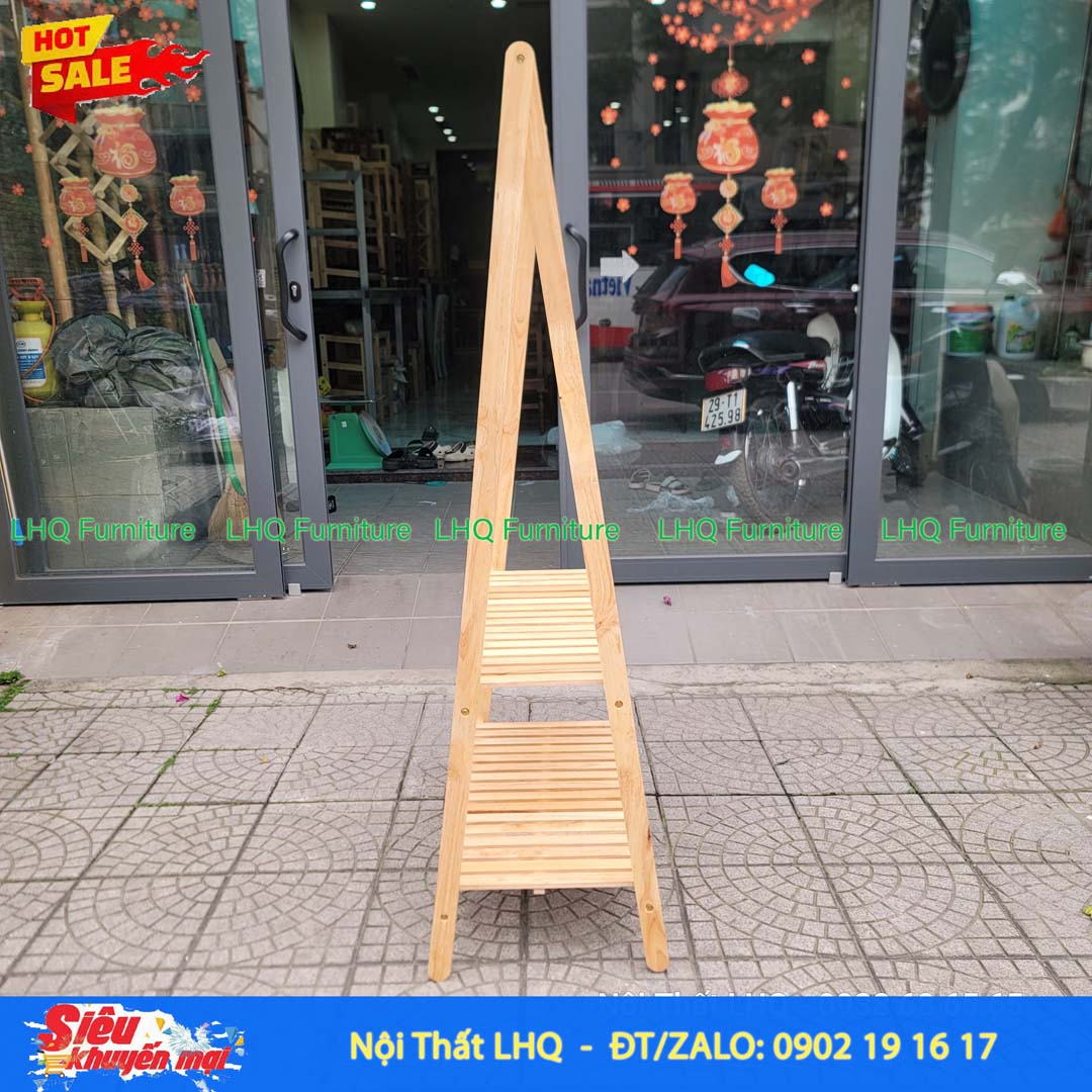 Kệ treo quần áo chữ A 2 tầng 1m bằng gỗ cao su