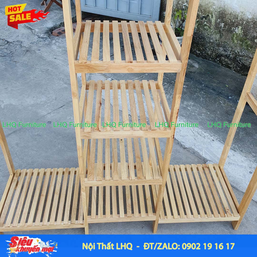 Kệ Treo Quần Áo 3 Buồng Gỗ Cao Su 1m5 | Nội Thất LHQ