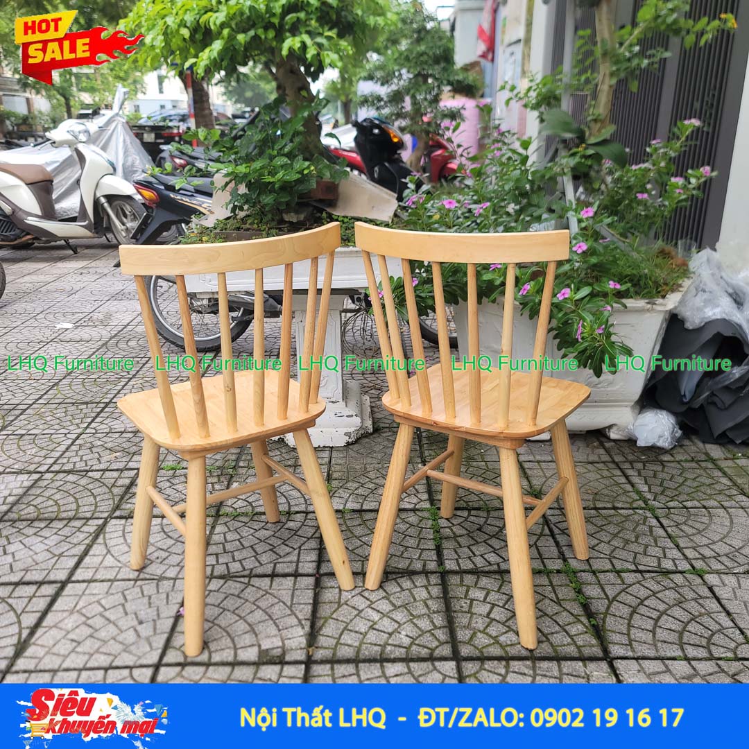 Ghế Cafe, Ghế Bàn Ăn Song Tiện gỗ cao su tự nhiên – Thiết kế thanh lịch